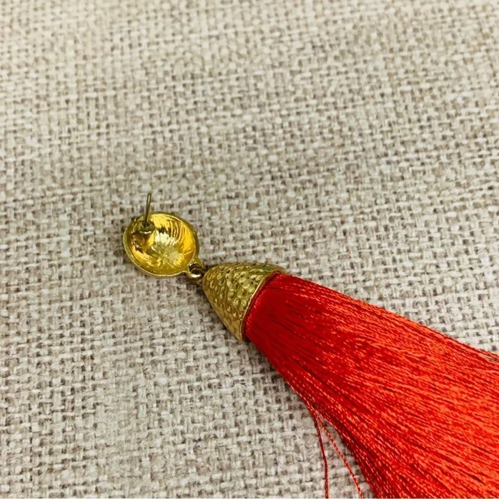 Red Gold Tassel Earrings‎
